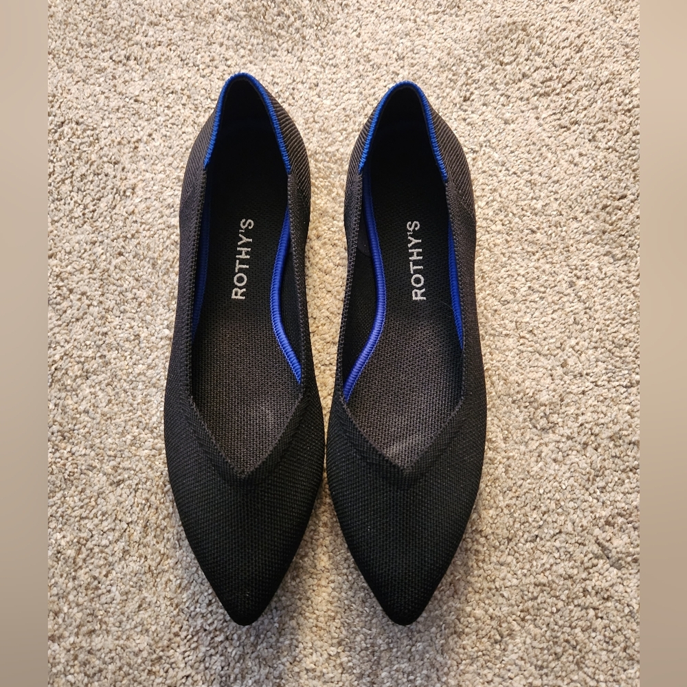 Rothy's Black Flats with Blue Trim